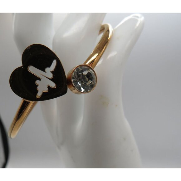 Heartbeat Bracelet Heart Gold Tone Clear Crystal Bangle Love Valentine - Picture 7 of 11